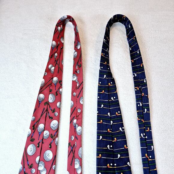 Cromley & Finch / Rooster Necktie Lot Of 2 Golf Silk Red Blue Same Length 58in - Picture 11 of 11
